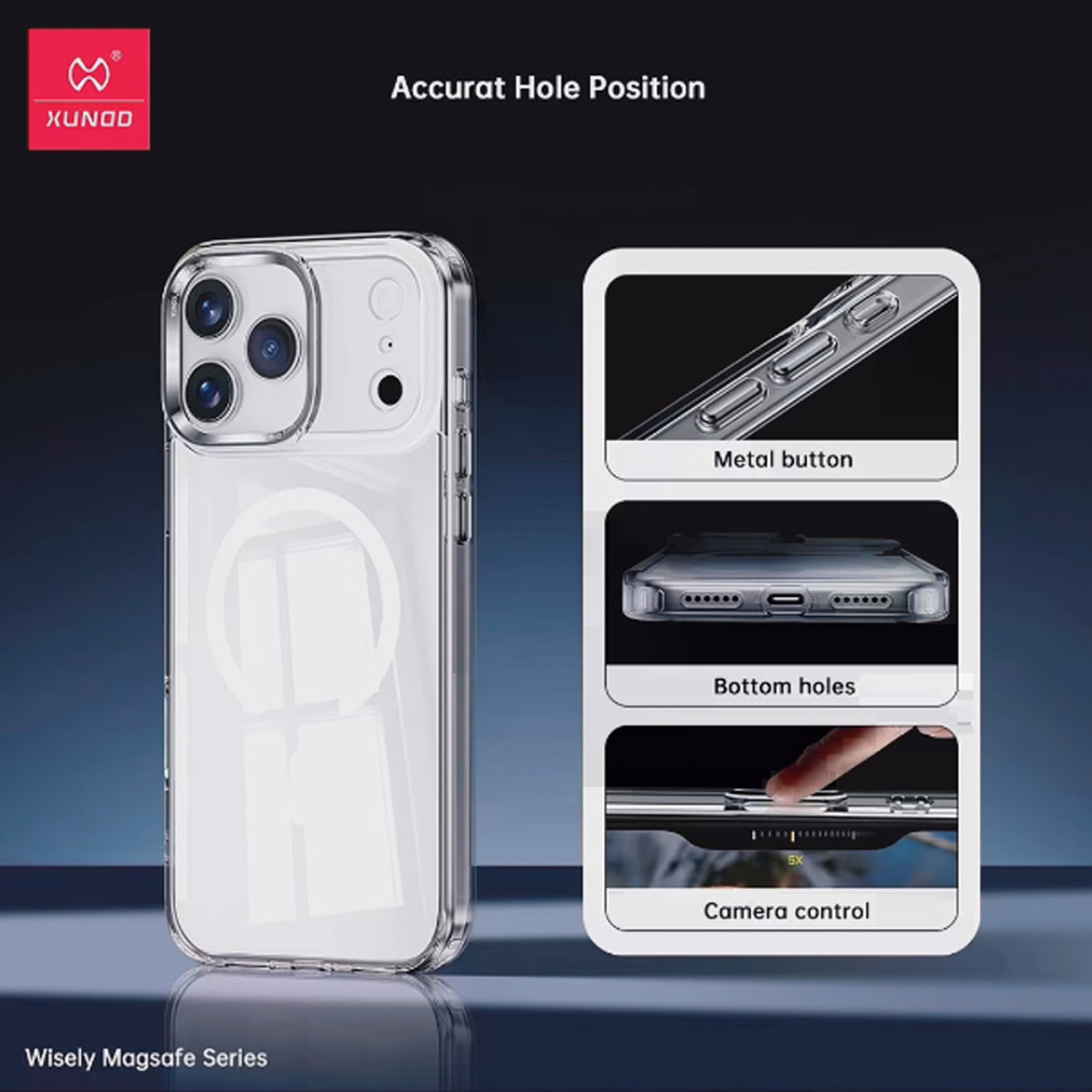 قاب شفاف مگ سیف iPhone 17 Pro Max مارک XUNDD سری Wisely Magsafe