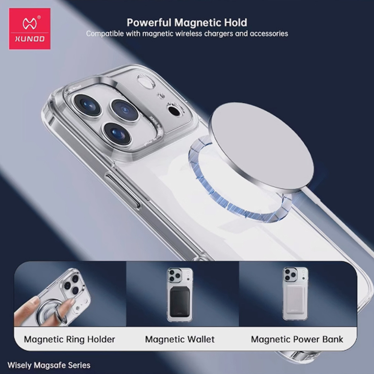 قاب شفاف مگ سیف iPhone 17 مارک XUNDD سری Wisely Magsafe