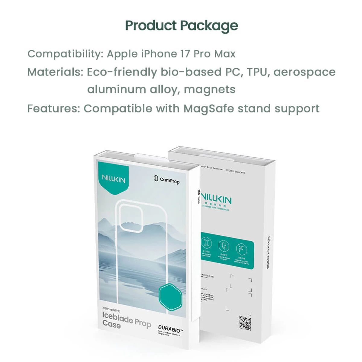 قاب کریستالی مگ سیف کمرا استند شیشه‌ای iPhone 17 Pro مارک نیلکین مدل Iceblade Prop Magnetic