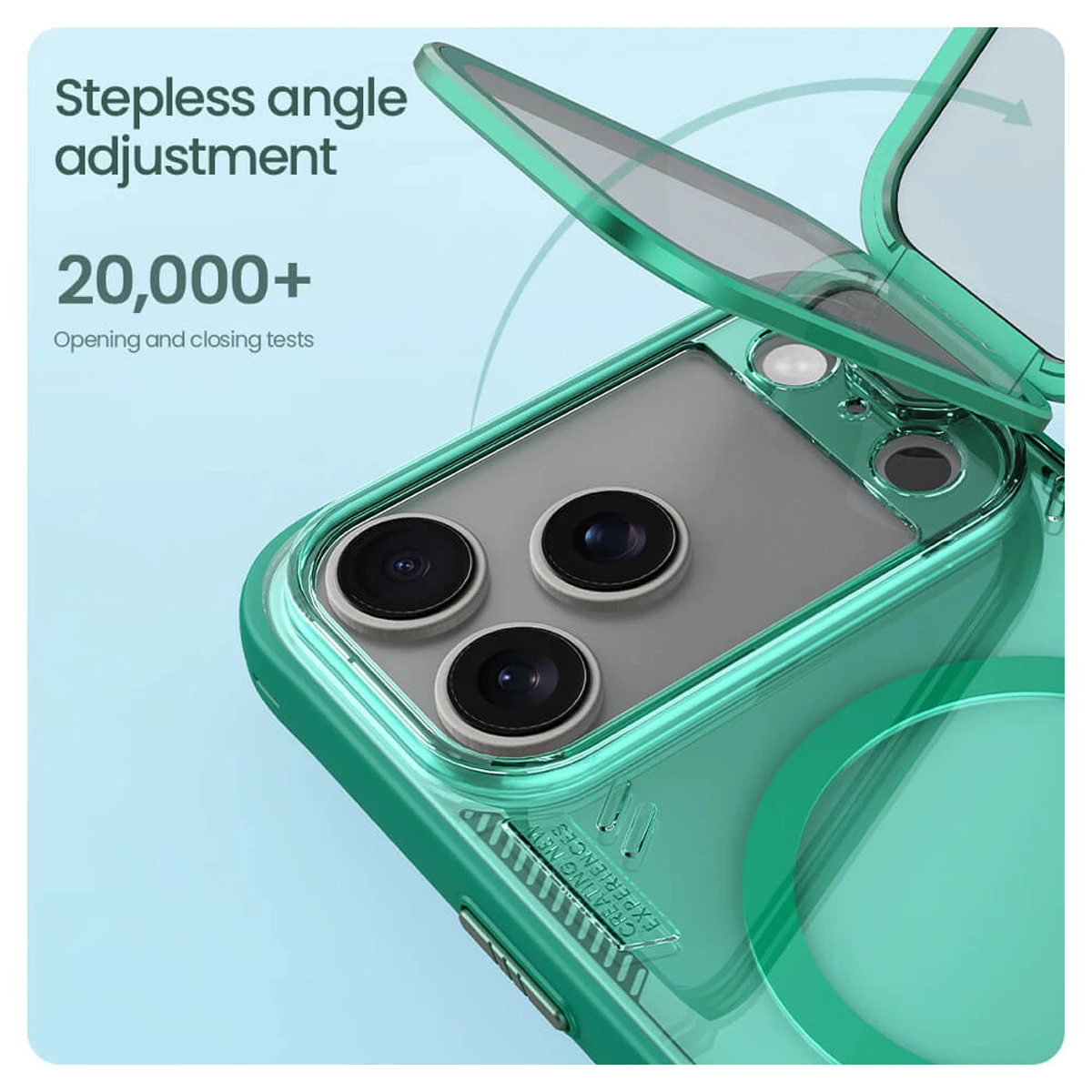 قاب کریستالی مگ سیف کمرا استند شیشه‌ای iPhone 17 Pro مارک نیلکین مدل Iceblade Prop Magnetic