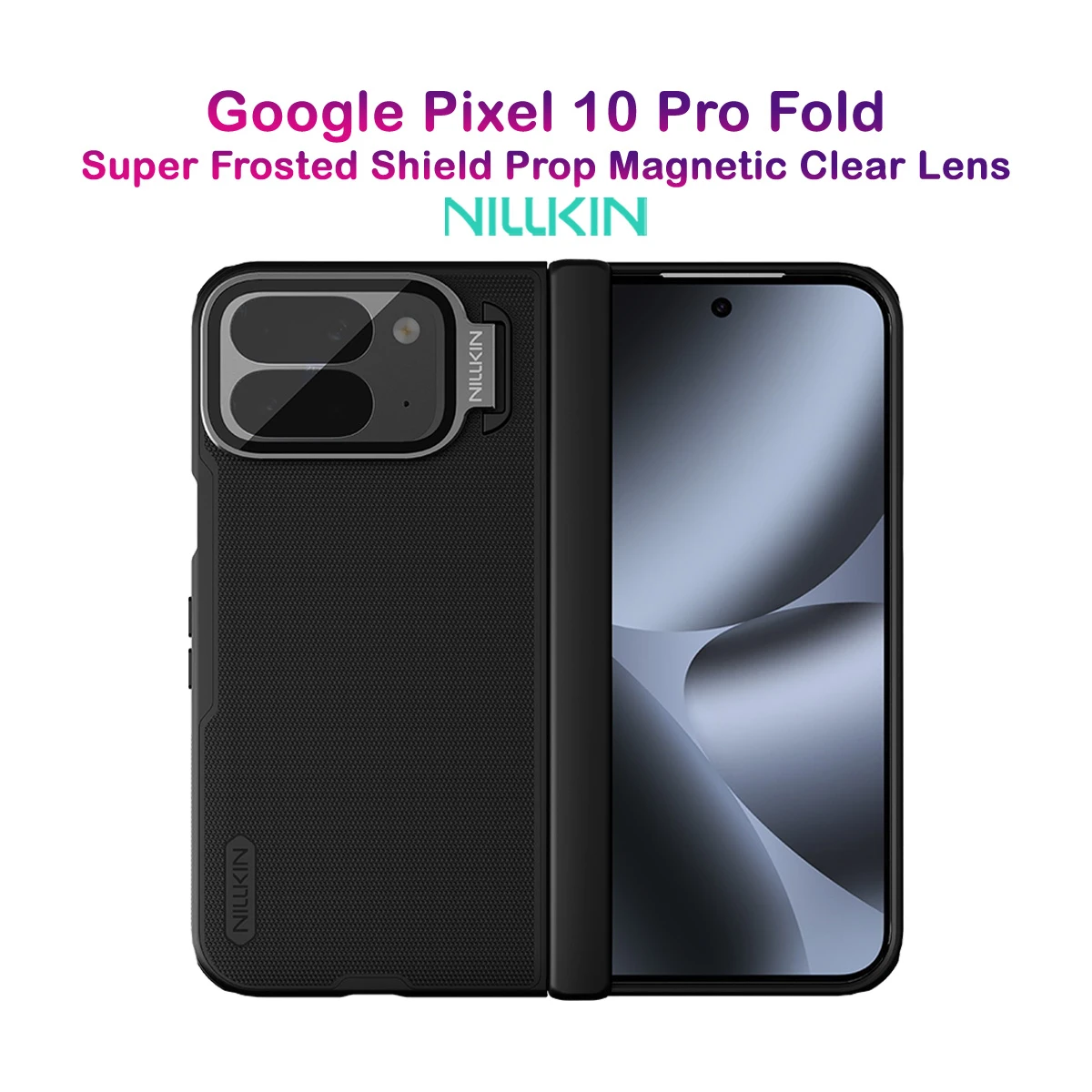 قاب مگنتی کمرا استند شفاف Google Pixel 10 Pro Fold مارک نیلکین مدل Super Frosted Shield Fold Magnetic