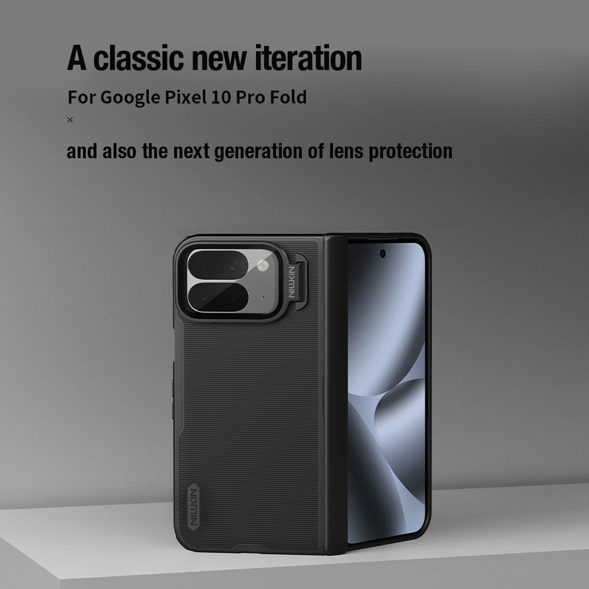 قاب کمرا استند شفاف Google Pixel 10 Pro Fold مارک نیلکین مدل Super Frosted Shield Fold 