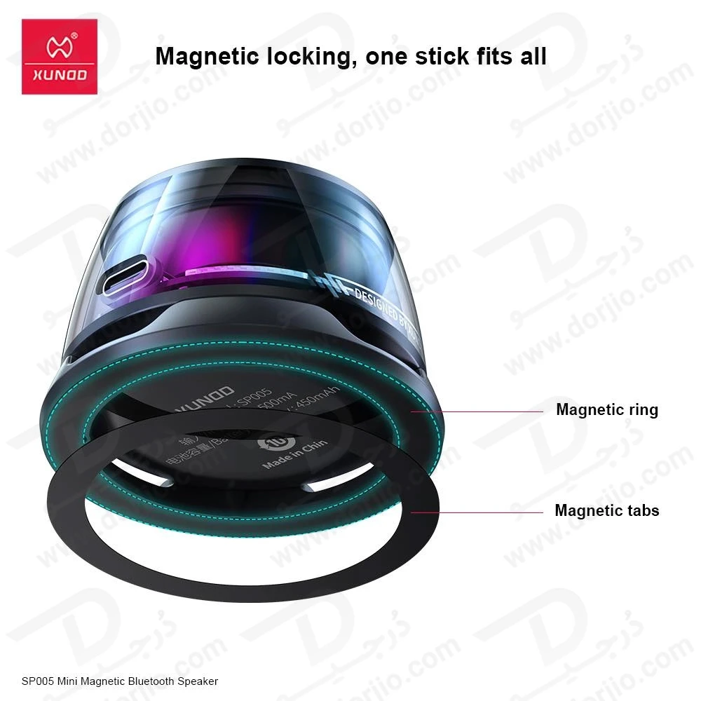 مینی اسپیکر بلوتوثی مگنتی RGB دار مدل SP005 برند XUNDD