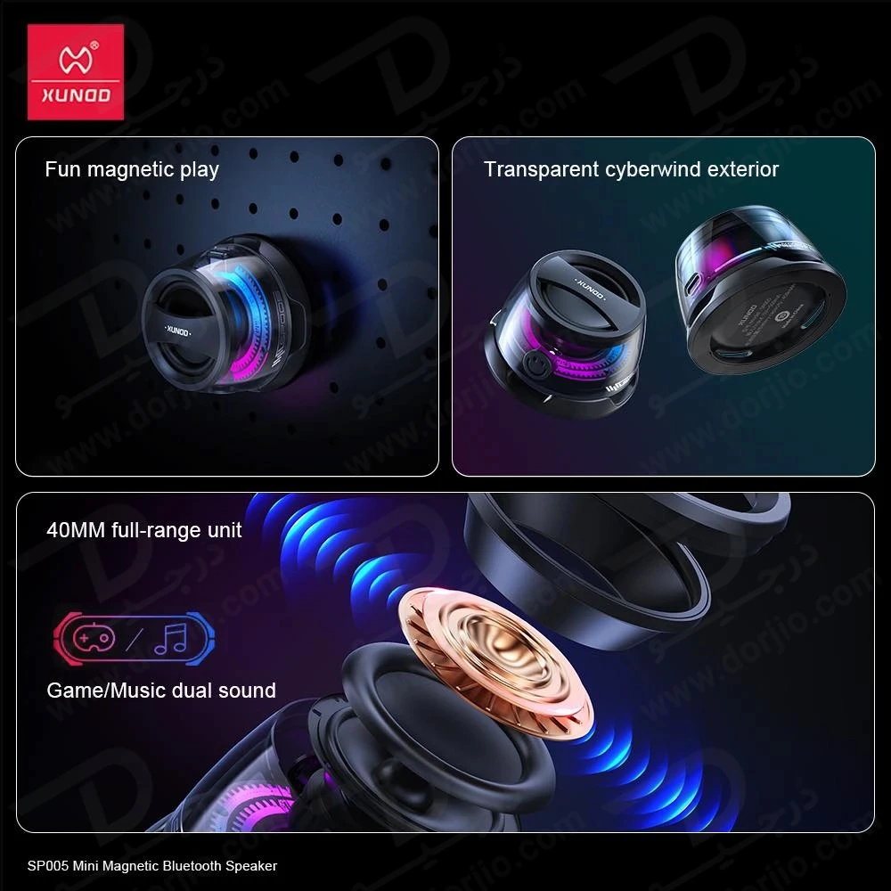 مینی اسپیکر بلوتوثی مگنتی RGB دار مدل SP005 برند XUNDD