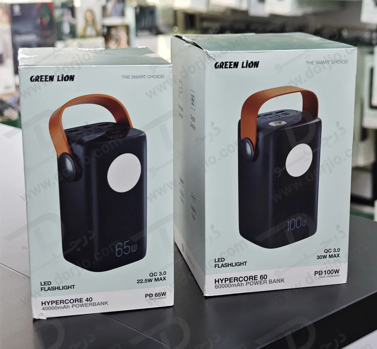 پاور بانک 60000 میلی‌آمپر 100 وات با چراغ قوه 6 وات مدل Hyper Core 60 برند Green Lion