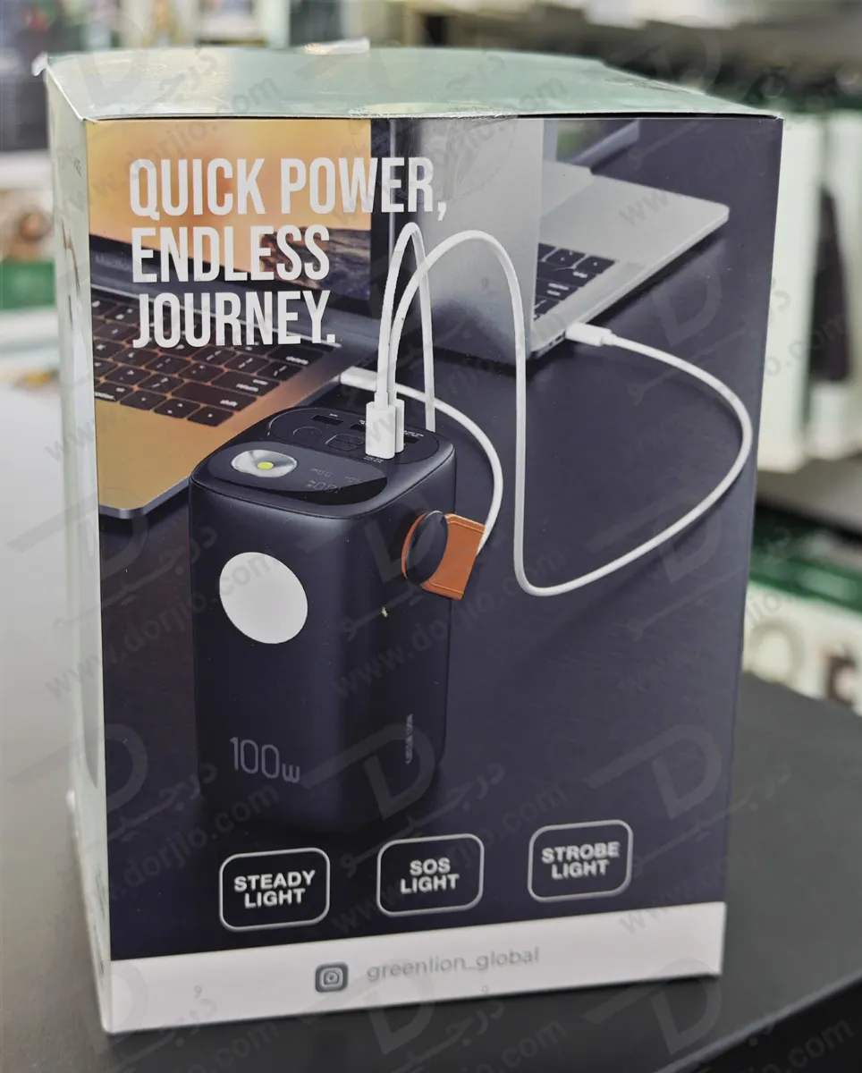 پاور بانک 60000 میلی‌آمپر 100 وات با چراغ قوه 6 وات مدل Hyper Core 60 برند Green Lion