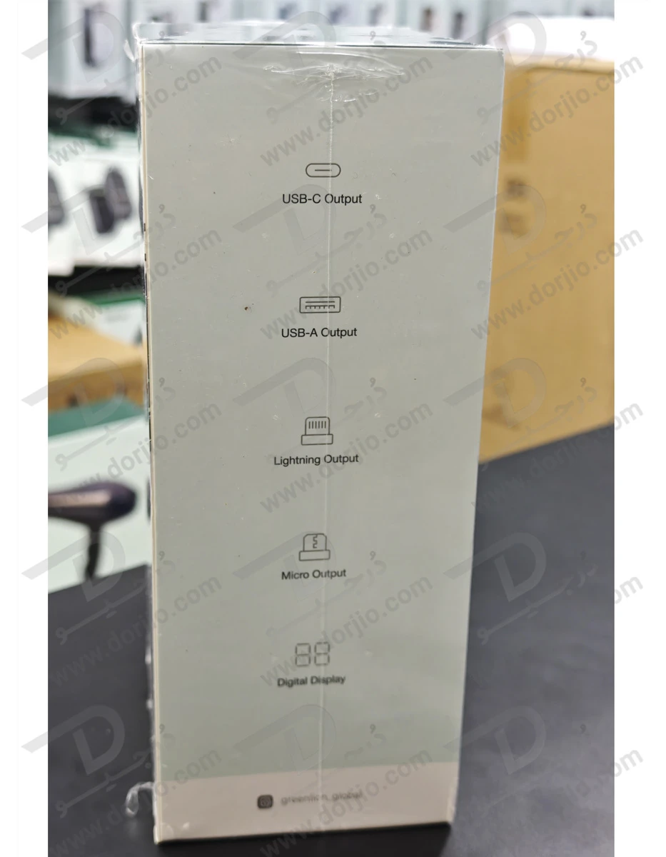 پاور بانک 80000 میلی آمپر Solar Max با 4 کابل شارژ متصل و پنل شارژ خورشیدی برند Green Lion