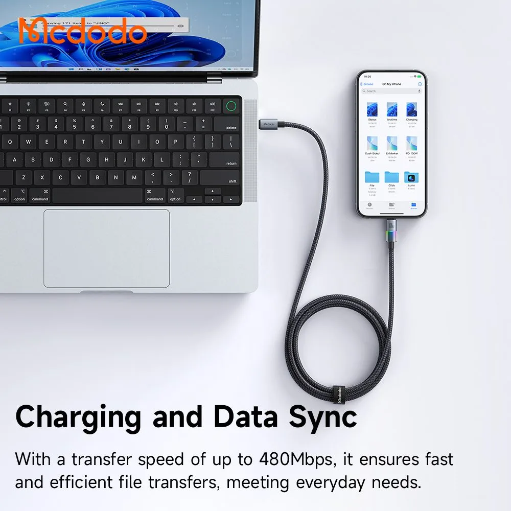 کابل شارژ 100وات 5 آمپر Type-c به Type-c رقص نور دار 1.2 متر برند مک دودو مدل Mcdodo CA-8200