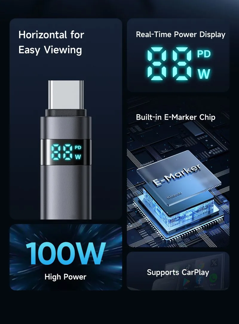 کابل شارژ 100وات 5 آمپر Type-c به Type-c نمایشگر دار 1.2 متر برند مک دودو مدل Mcdodo CA-5610