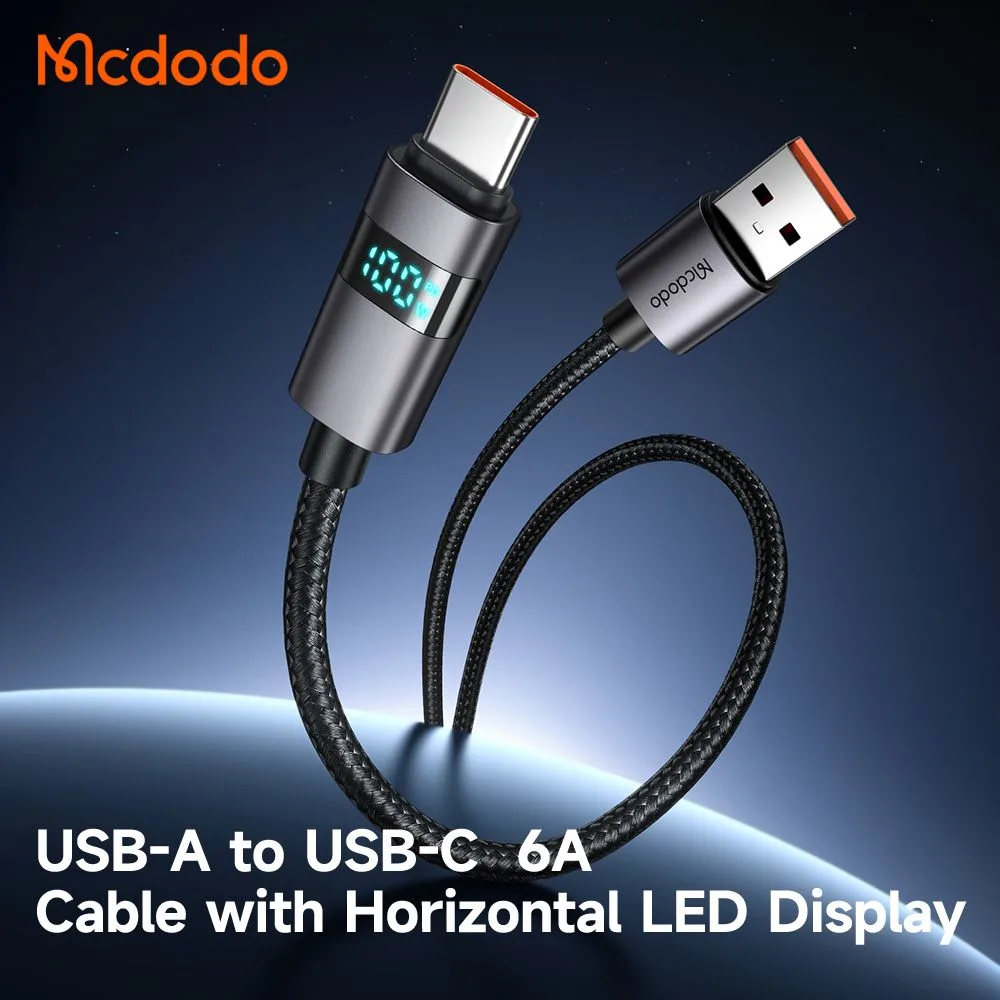 کابل شارژ 100وات 6 آمپر USB-A به Type-C نمایشگر دار 1.2 متر برند Mcdodo مدل CA-6520