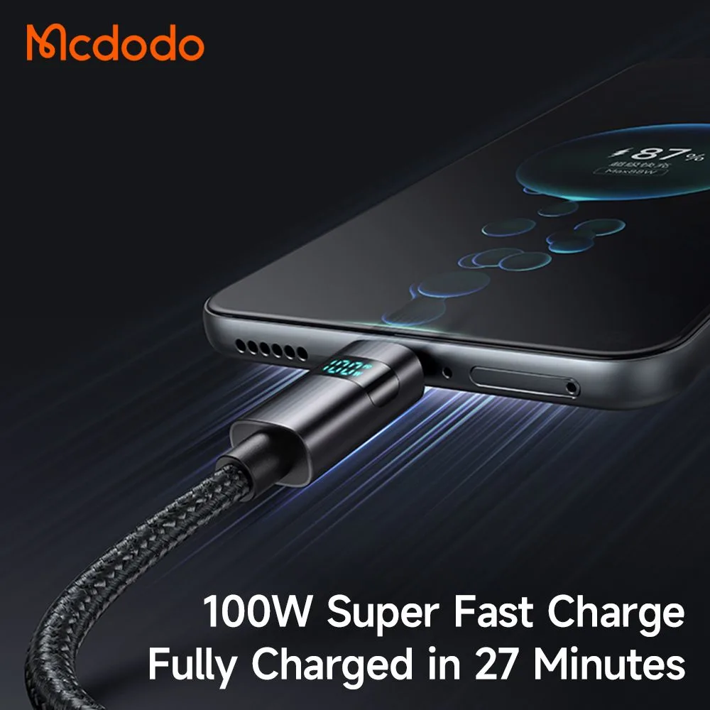 کابل شارژ 100وات 6 آمپر USB-A به Type-C نمایشگر دار 1.2 متر برند Mcdodo مدل CA-6520