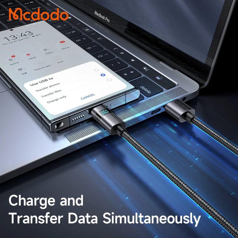 کابل شارژ 100وات 6 آمپر USB-A به Type-C نمایشگر دار 1.2 متر برند Mcdodo مدل CA-6520