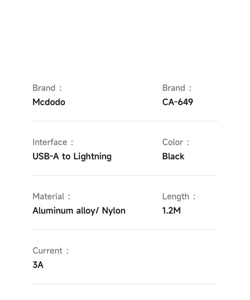 کابل شارژ 3 آمپر USB-A به Lightning نمایشگر دار 1.2 متر برند Mcdodo مدل Mcdodo CA-6490