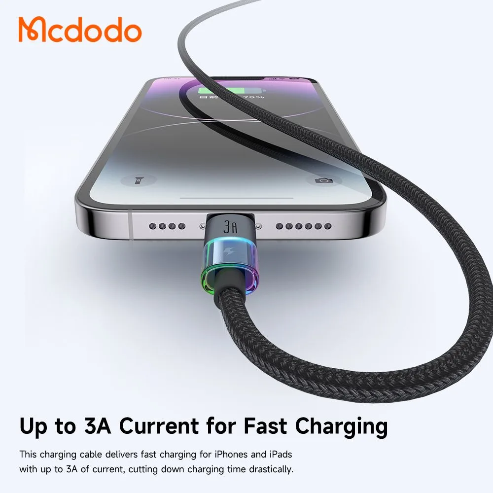 کابل شارژ 3 آمپر لایتنینگ USB-A به Lightning رقص نور دار 1.2 متر برند مک دودو مدل Mcdodo CA-8170