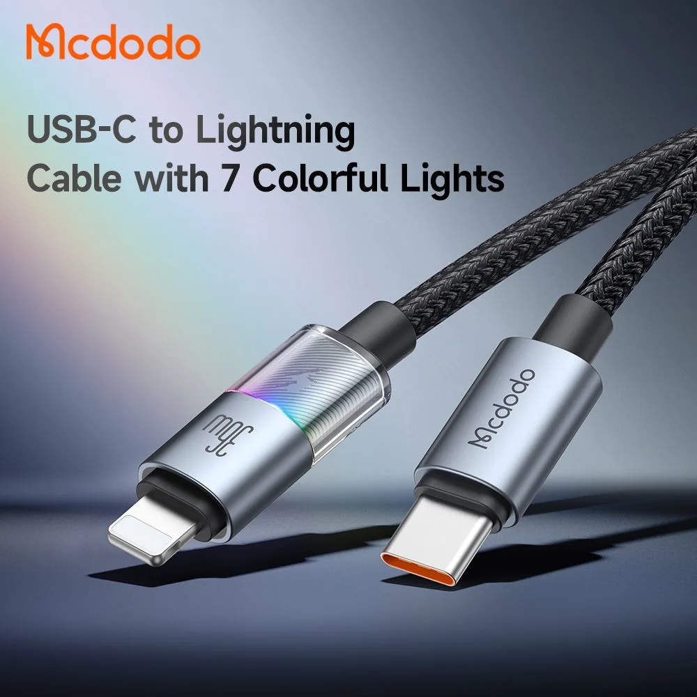 کابل شارژ 36وات 3 آمپر Type-c به Lightning رقص نور دار 1.2 متر برند مک دودو مدل Mcdodo CA-8190