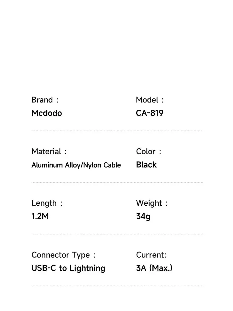 کابل شارژ 36وات 3 آمپر Type-c به Lightning رقص نور دار 1.2 متر برند مک دودو مدل Mcdodo CA-8190