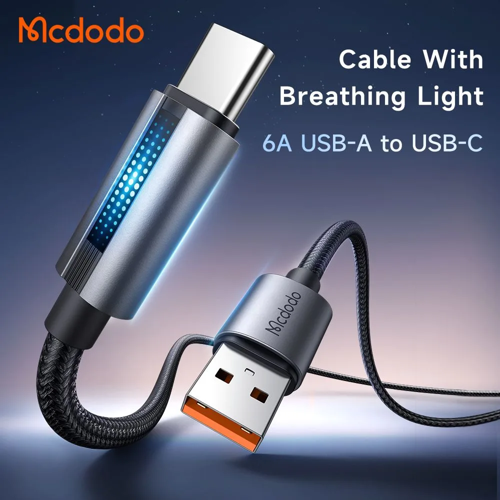 کابل شارژ 6آمپر 100وات USB-A به Type-C دارای نورپردازی LED طول 1.2 متر برند مک دودو مدل Mcdodo CA-5180