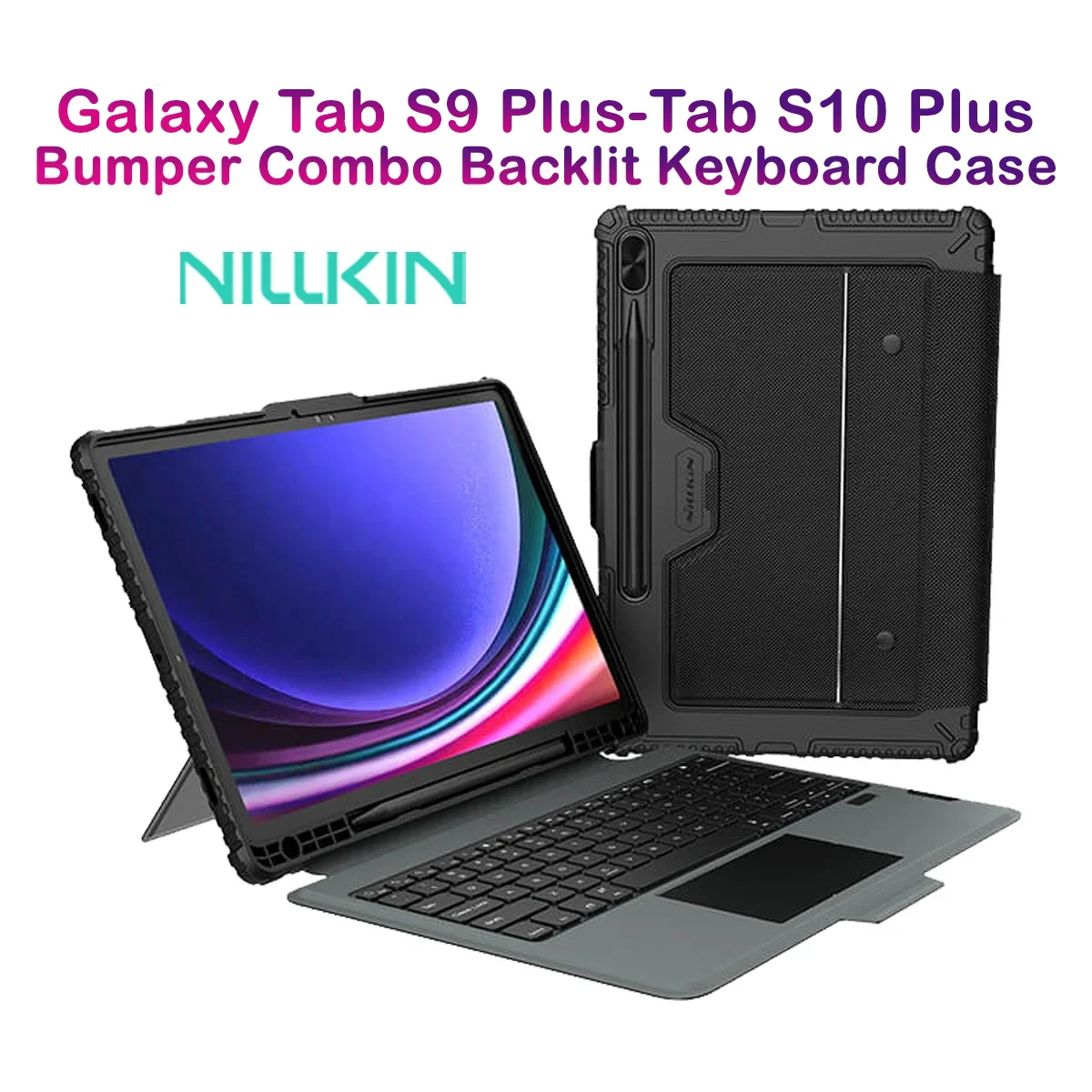 کیف کلاسوری Galaxy Tab S10 Plus با صفحه کلید بلوتوثی برند نیلکین مدل Bumper Combo