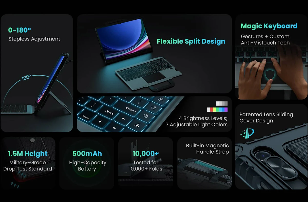 کیف کلاسوری دستگیره دار Galaxy Tab S10 Ultra با صفحه کلید برند نیلکین مدل Carry Go Portable Handle کیف کلاسوری دستگیره دار Galaxy Tab S10 Ultra با صفحه کلید برند نیلکین مدل Carry Go Portable Handle