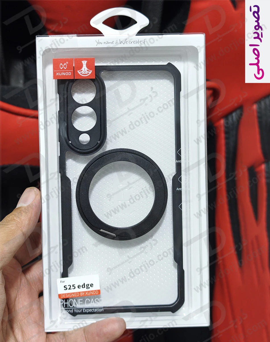 گارد شفاف رینگ استند 360 درجه مگ سیف Samsung Galaxy S25 Edge مارک XUNDD سری Beatle Rotatable