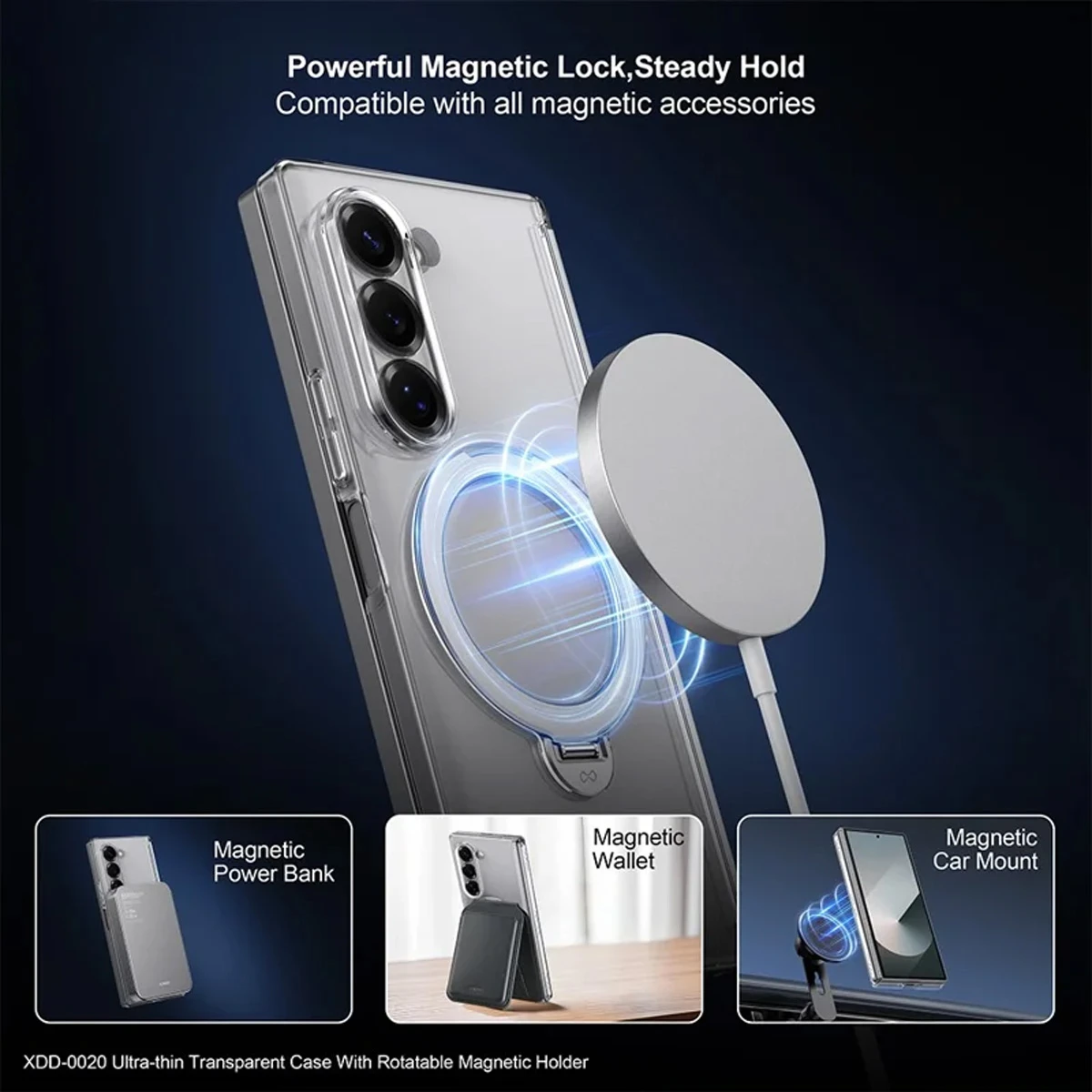 گارد کریستالی با گلس صفحه نمایش بیرونی Samsung Galaxy Z Fold 7 مارک XUNDD سری Ultra-Thin Rotatable