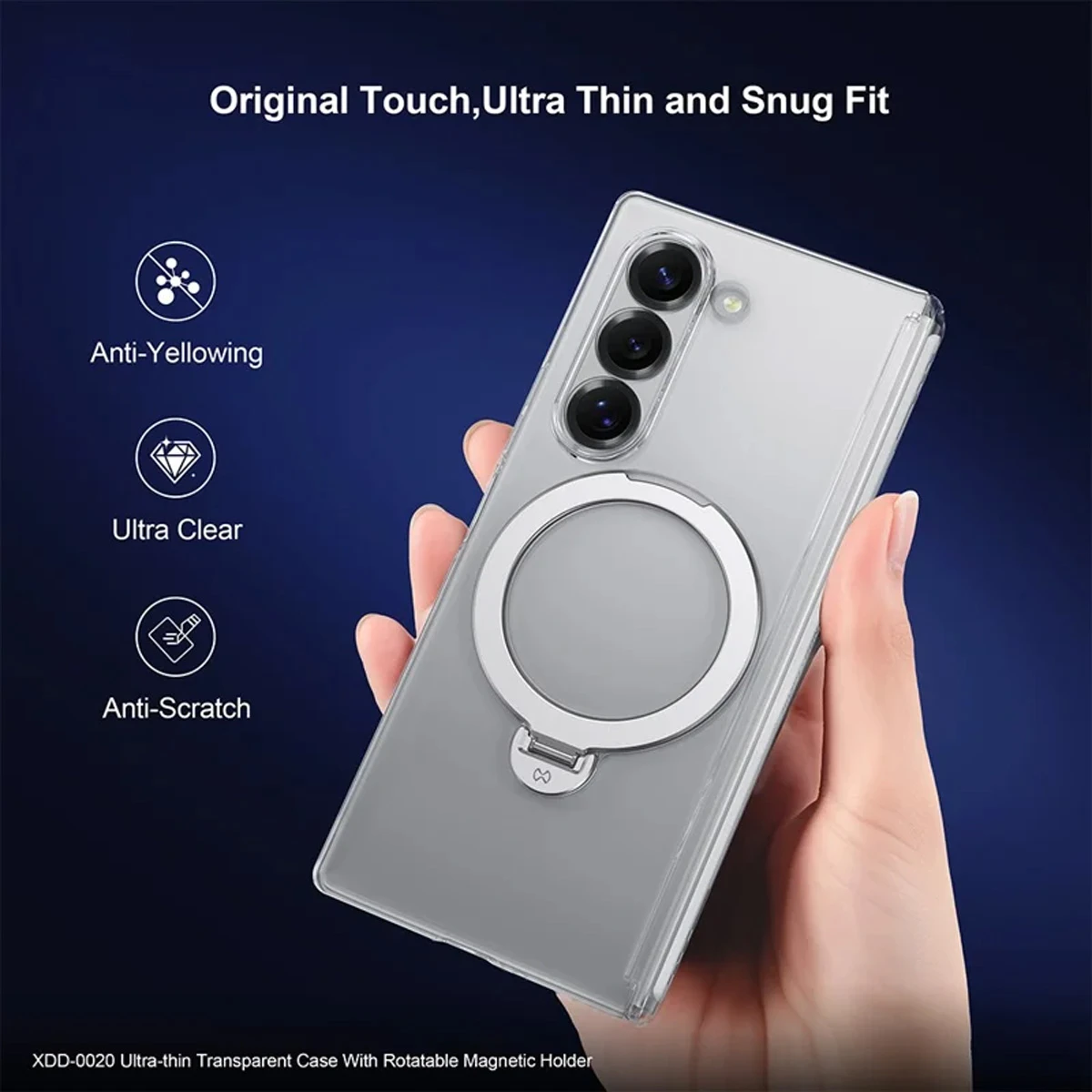 گارد کریستالی با گلس صفحه نمایش بیرونی Samsung Galaxy Z Fold 7 مارک XUNDD سری Ultra-Thin Rotatable