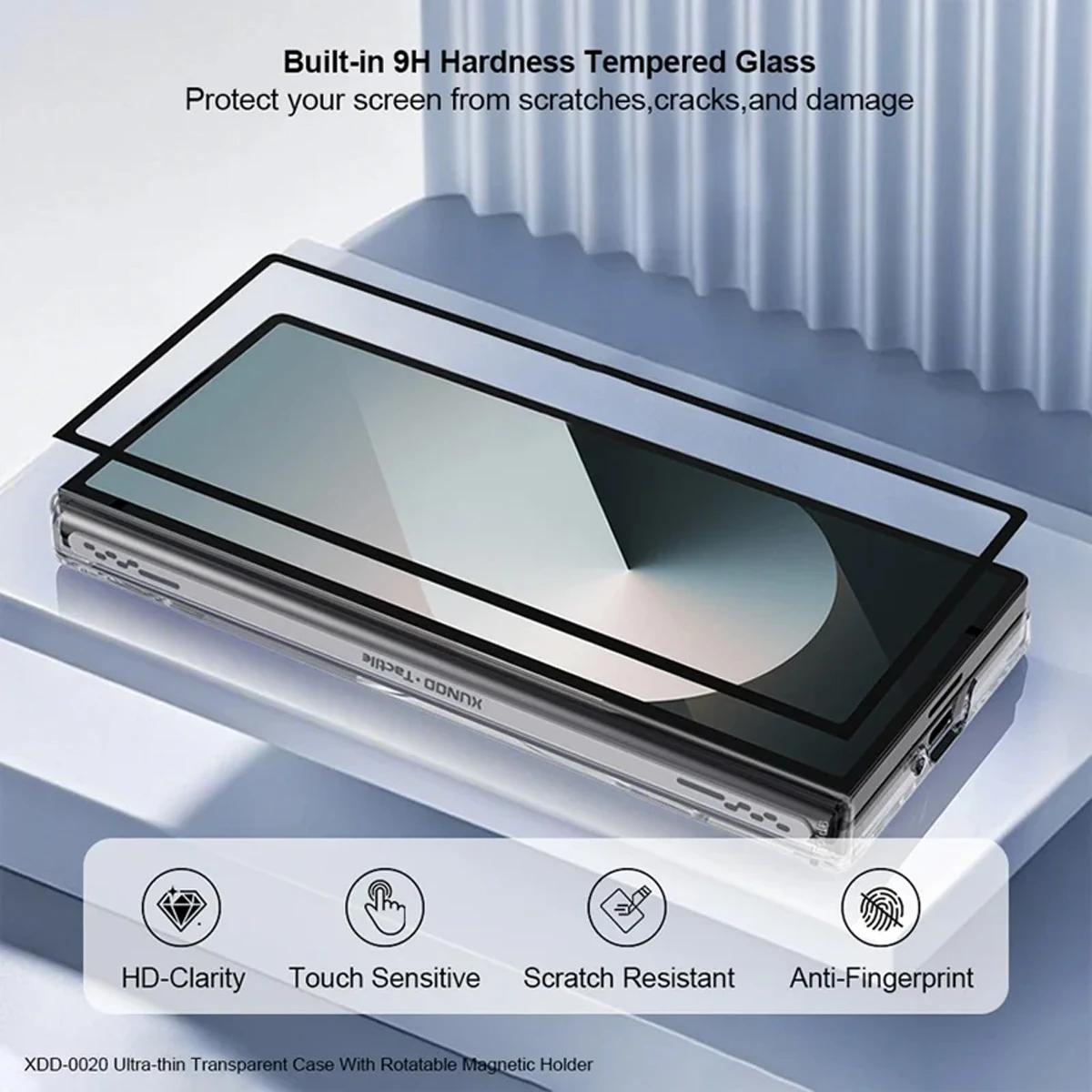 گارد کریستالی با گلس صفحه نمایش بیرونی Samsung Galaxy Z Fold 7 مارک XUNDD سری Ultra-Thin Rotatable