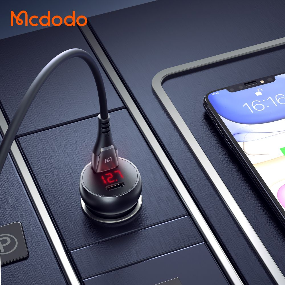 شارژر فندکی 2 پورت 30 وات 5 آمپر USB-A - Type-C دارای نمایشگر دیجیتالی برند مک دودو مدل Mcdodo CC-6810