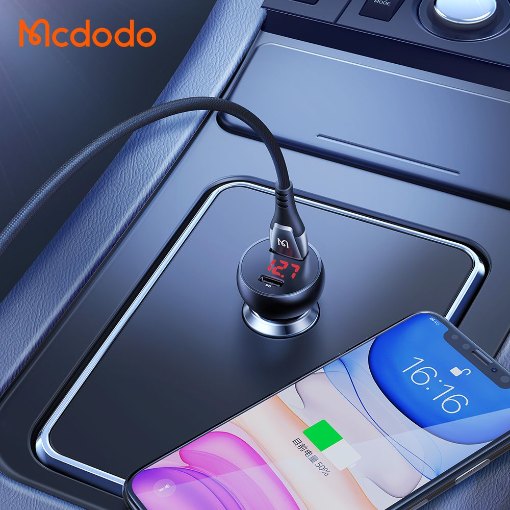 شارژر فندکی 2 پورت 30 وات 5 آمپر USB-A - Type-C دارای نمایشگر دیجیتالی برند مک دودو مدل Mcdodo CC-6810