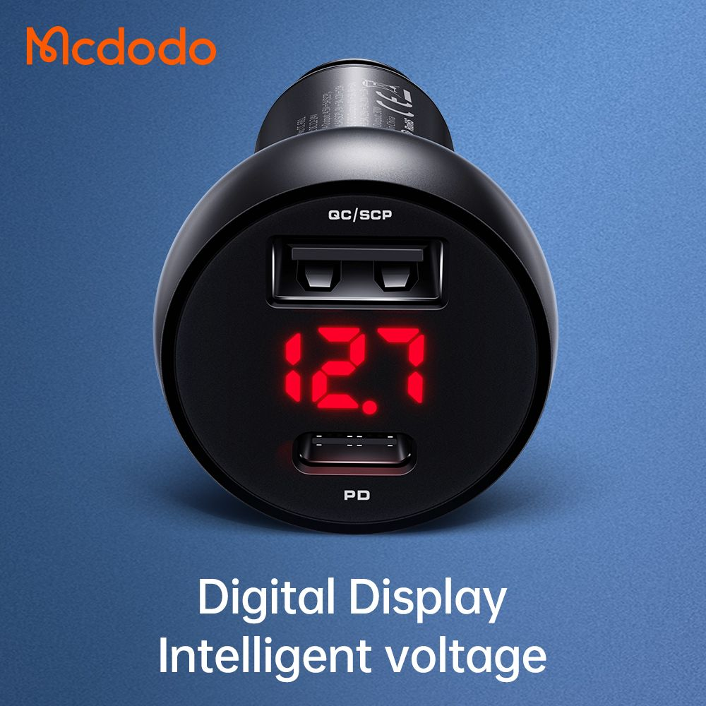 شارژر فندکی 2 پورت 30 وات 5 آمپر USB-A - Type-C دارای نمایشگر دیجیتالی برند مک دودو مدل Mcdodo CC-6810