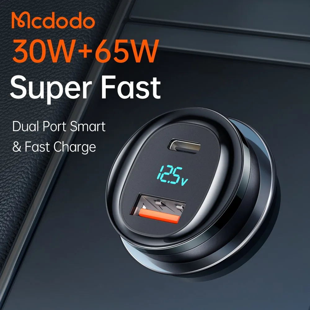 شارژر فندکی 2 پورت 95 وات USB-A + Type-C دارای نمایشگر دیجیتالی برند مک دودو مدل Mcdodo CC-5670