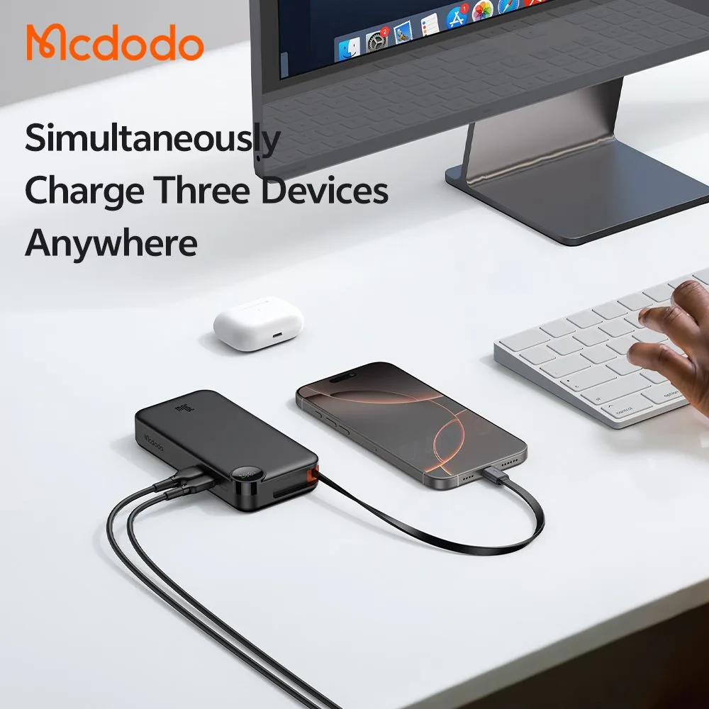 پاوربانک 10هزار 30 وات بهمراه کابل شارژ جمع شونده داخلی برند مک دودو مدل Mcdodo MC-3870