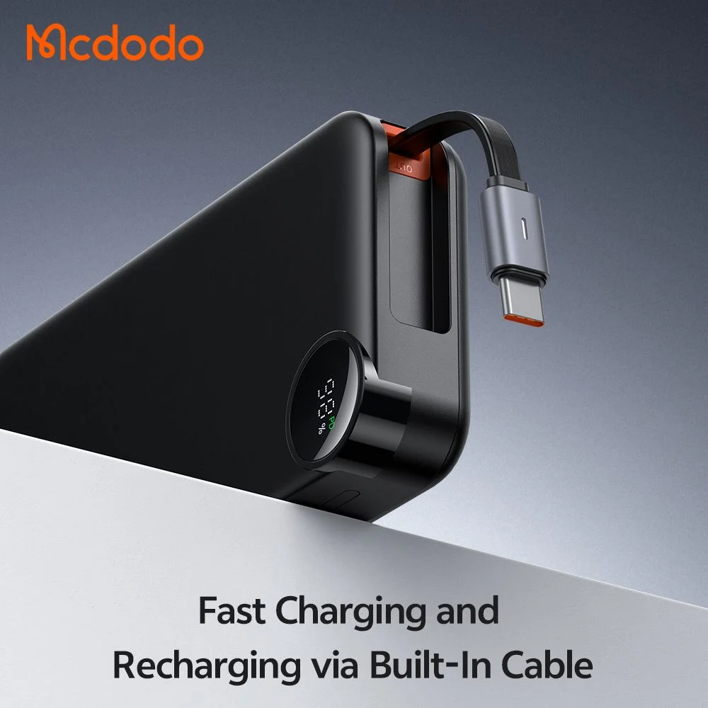 پاوربانک 10هزار 30 وات بهمراه کابل شارژ جمع شونده داخلی برند مک دودو مدل Mcdodo MC-3870