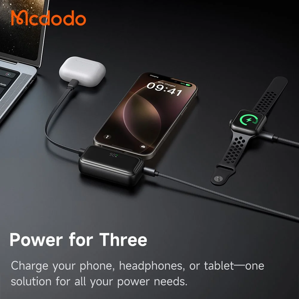 پاوربانک 5 هزار 22.5 وات دارای کابل و کانکتور داخلی پورت Type-C برند مک دودو مدل Mcdodo MC-7760