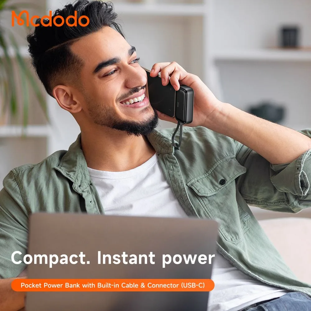 پاوربانک 5 هزار 22.5 وات دارای کابل و کانکتور داخلی پورت Type-C برند مک دودو مدل Mcdodo MC-7760