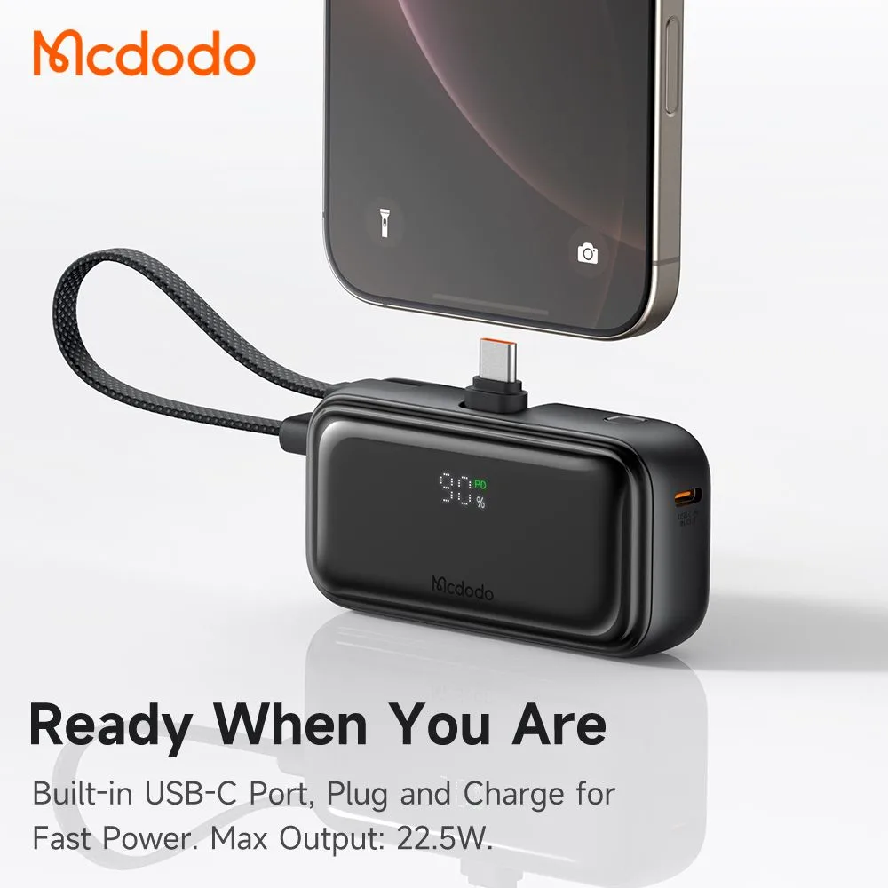 پاوربانک 5 هزار 22.5 وات دارای کابل و کانکتور داخلی پورت Type-C برند مک دودو مدل Mcdodo MC-7760