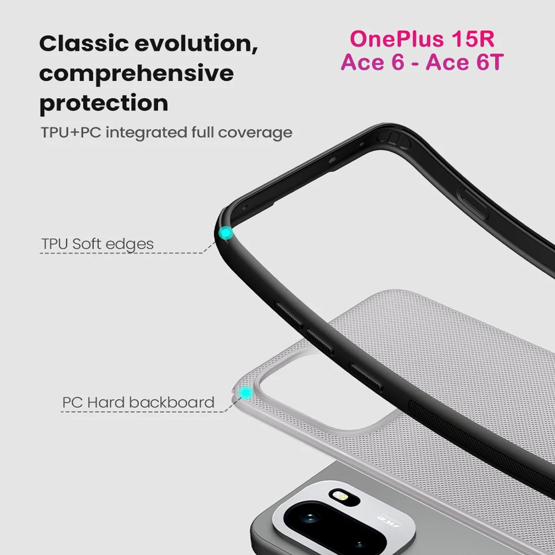 قاب ضدضربه دودی OnePlus 15R مارک نیلکین مدل Super Frosted Shield Pro Clear