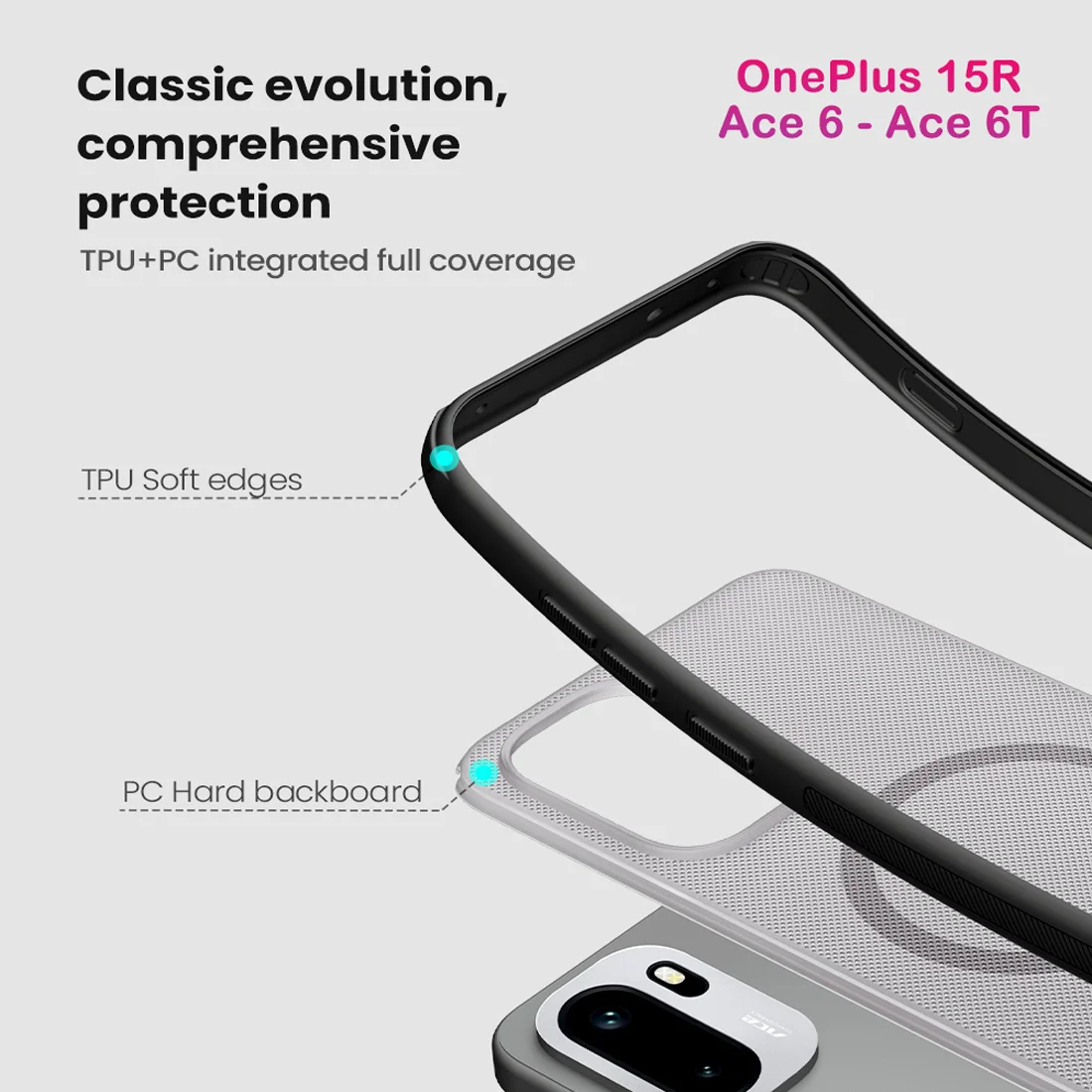 قاب ضدضربه دودی مگنتی OnePlus 15R مارک نیلکین مدل Super Frosted Shield Pro Clear Magnetic