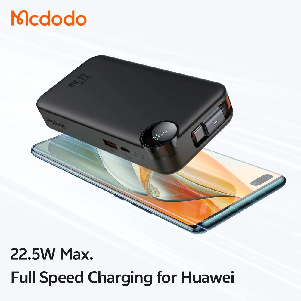 پاوربانک 10هزار 22.5 وات بهمراه کابل شارژ جمع شونده داخلی برند مک دودو مدل Mcdodo MC-3860