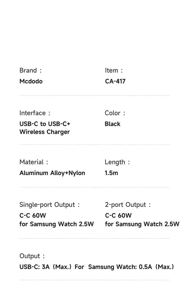کابل شارژ 2 کاره 60 وات Type-C به Type-C موبایل و ساعت سامسونگ واچ طول 1.5 متر برند مک دودو مدل Mcdodo CA-4170 کابل شارژ 2 کاره 60 وات Type-C به Type-C موبایل و ساعت سامسونگ واچ طول 1.5 متر برند مک دودو مدل Mcdodo CA-4170