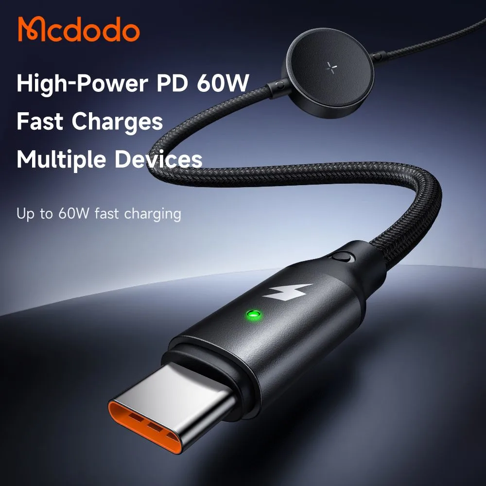 کابل شارژ 2 کاره 60 وات Type-C به Type-C موبایل و ساعت سامسونگ واچ طول 1.5 متر برند مک دودو مدل Mcdodo CA-4170 کابل شارژ 2 کاره 60 وات Type-C به Type-C موبایل و ساعت سامسونگ واچ طول 1.5 متر برند مک دودو مدل Mcdodo CA-4170