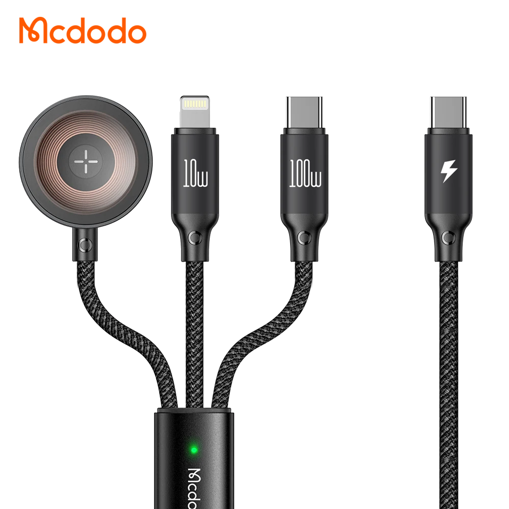 کابل شارژ چند سر 3 کاره 100وات Type-C و Lightning و Apple Watch طول 1.2 متر برند مک دودو مدل Mcdodo CA-4940