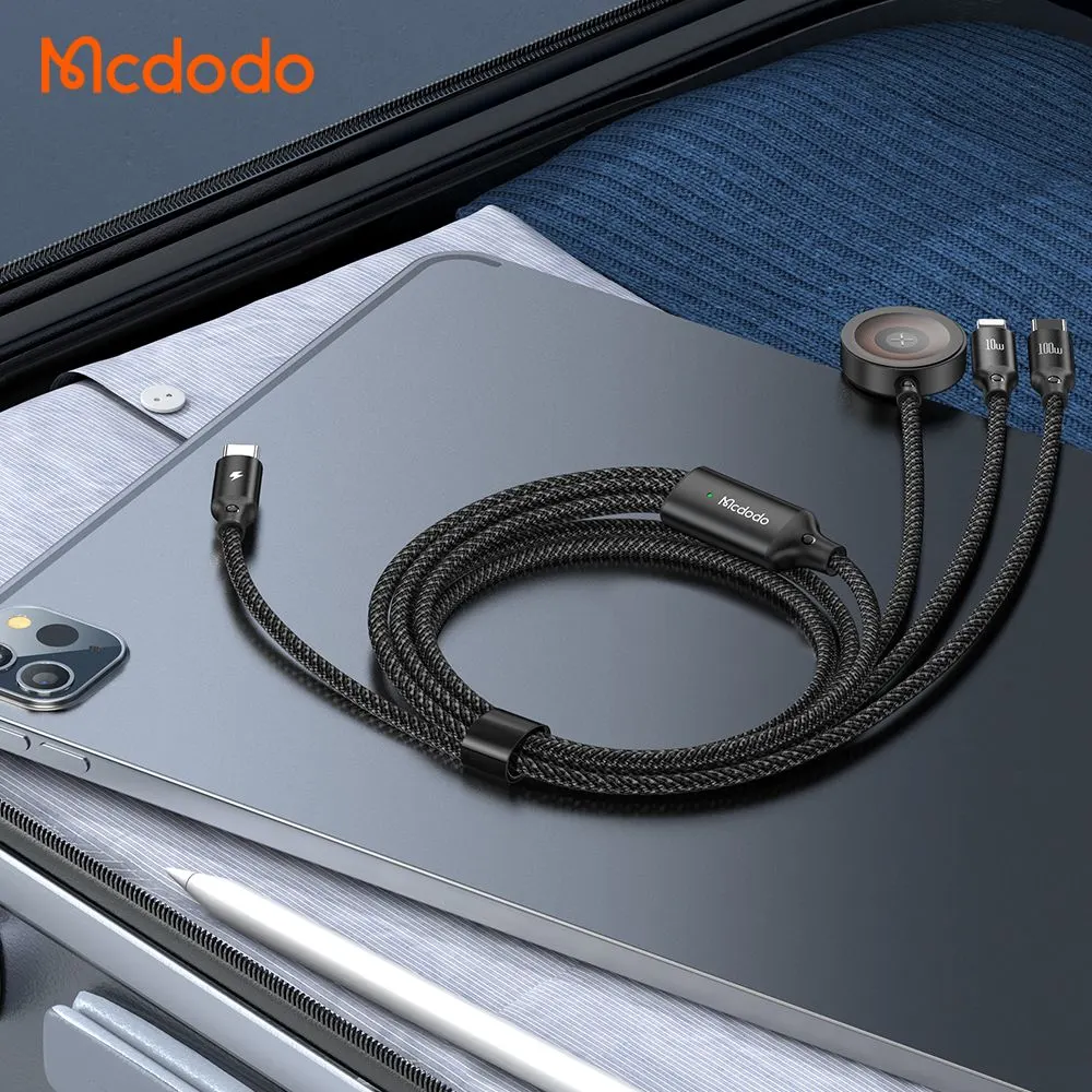 کابل شارژ چند سر 3 کاره 100وات Type-C و Lightning و Apple Watch طول 1.2 متر برند مک دودو مدل Mcdodo CA-4940
