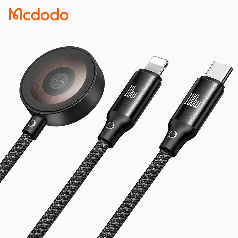 کابل شارژ چند سر 3 کاره 100وات Type-C و Lightning و Apple Watch طول 1.2 متر برند مک دودو مدل Mcdodo CA-4940