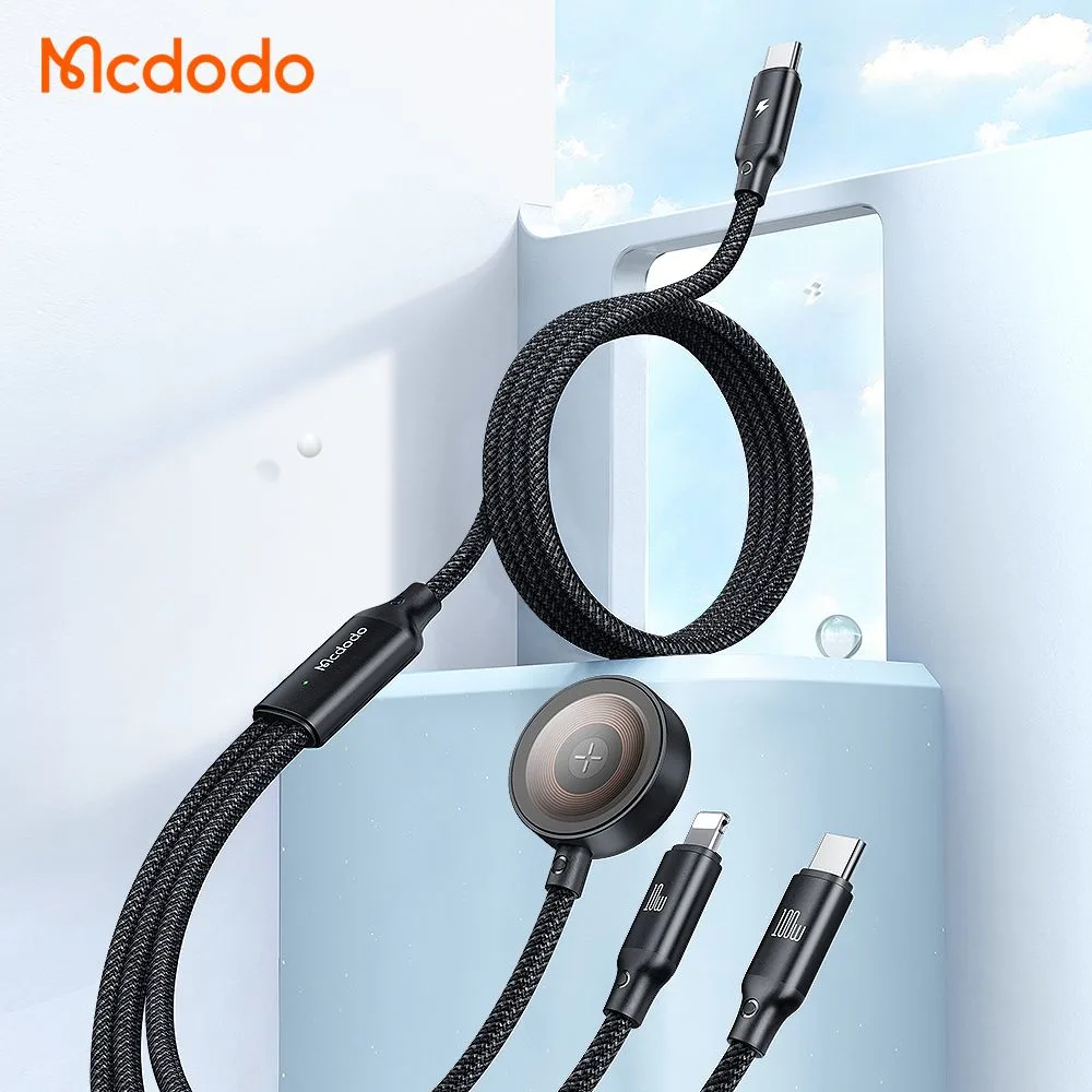 کابل شارژ چند سر 3 کاره 100وات Type-C و Lightning و Apple Watch طول 1.2 متر برند مک دودو مدل Mcdodo CA-4940