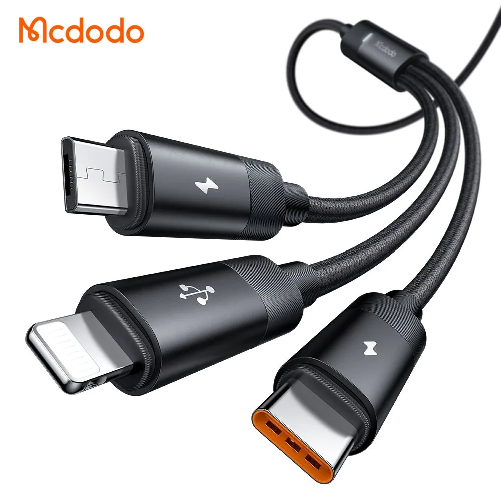 کابل شارژ چند سر 3 کاره 3 آمپر USB-A به Type-C و Lightning و Micro USB طول 1.2 متر برند مک دودو مدل Mcdodo CA-5790