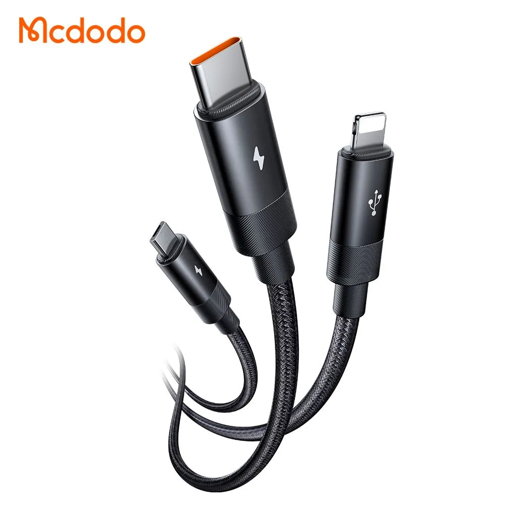 کابل شارژ چند سر 3 کاره 3 آمپر USB-A به Type-C و Lightning و Micro USB طول 1.2 متر برند مک دودو مدل Mcdodo CA-5790