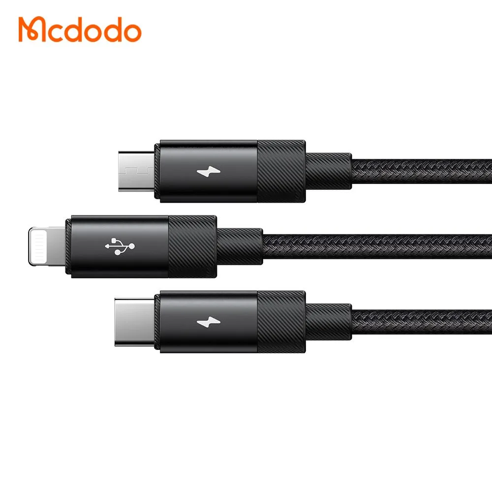 کابل شارژ چند سر 3 کاره 3 آمپر USB-A به Type-C و Lightning و Micro USB طول 1.2 متر برند مک دودو مدل Mcdodo CA-5790