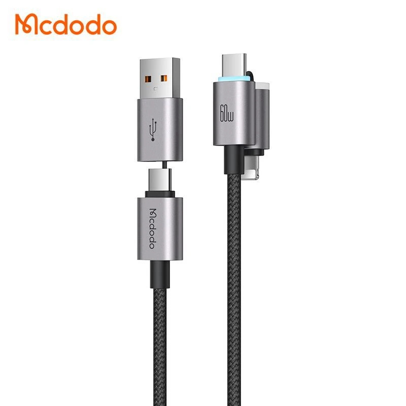 کابل شارژ چند سر 4 کاره مگنتی 60 وات Type-C و USB-A به Lightning و Type-C طول 1.2 متر برند مک دودو مدل Mcdodo CA-6560