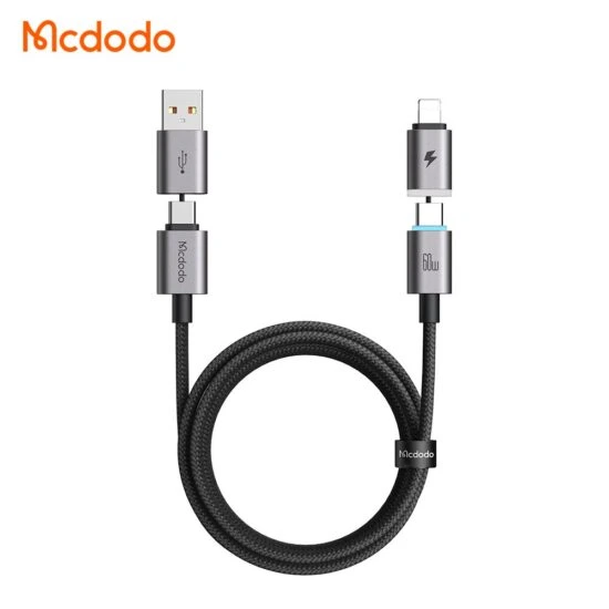 کابل شارژ چند سر 4 کاره مگنتی 60 وات Type-C و USB-A به Lightning و Type-C طول 1.2 متر برند مک دودو مدل Mcdodo CA-6560